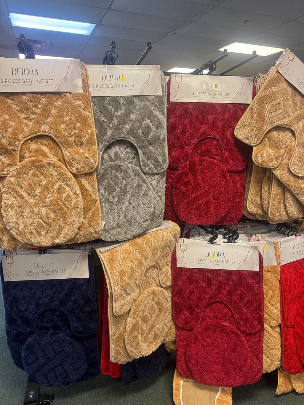 Deidra 3-Piece Plush Bath Mat Set - Red, Gold, Gray, Navy